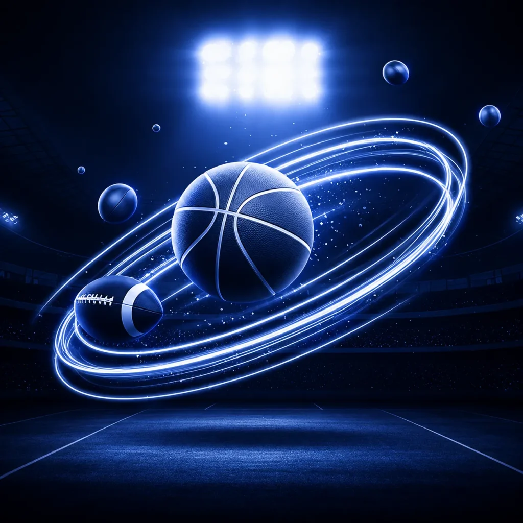 Futuristic sports arena under neon lights