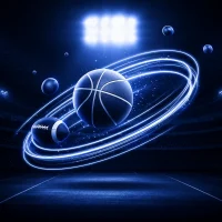 Futuristic sports arena under neon lights
